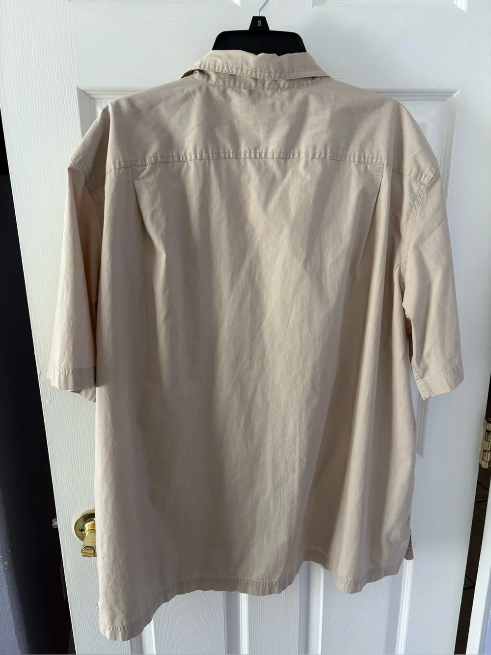Lands' End Men's Short-Sleeve Shirt Jacket in Light Beige